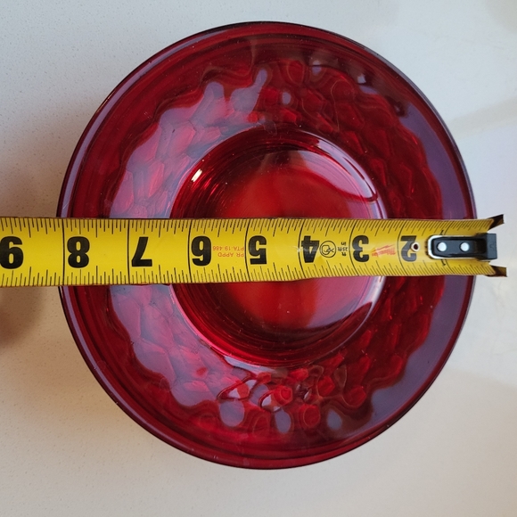 SOLD Ruby Red Plates Georgian Thumbprint Luncheon Dessert Salad 8" Set 4 - Picture 8 of 11